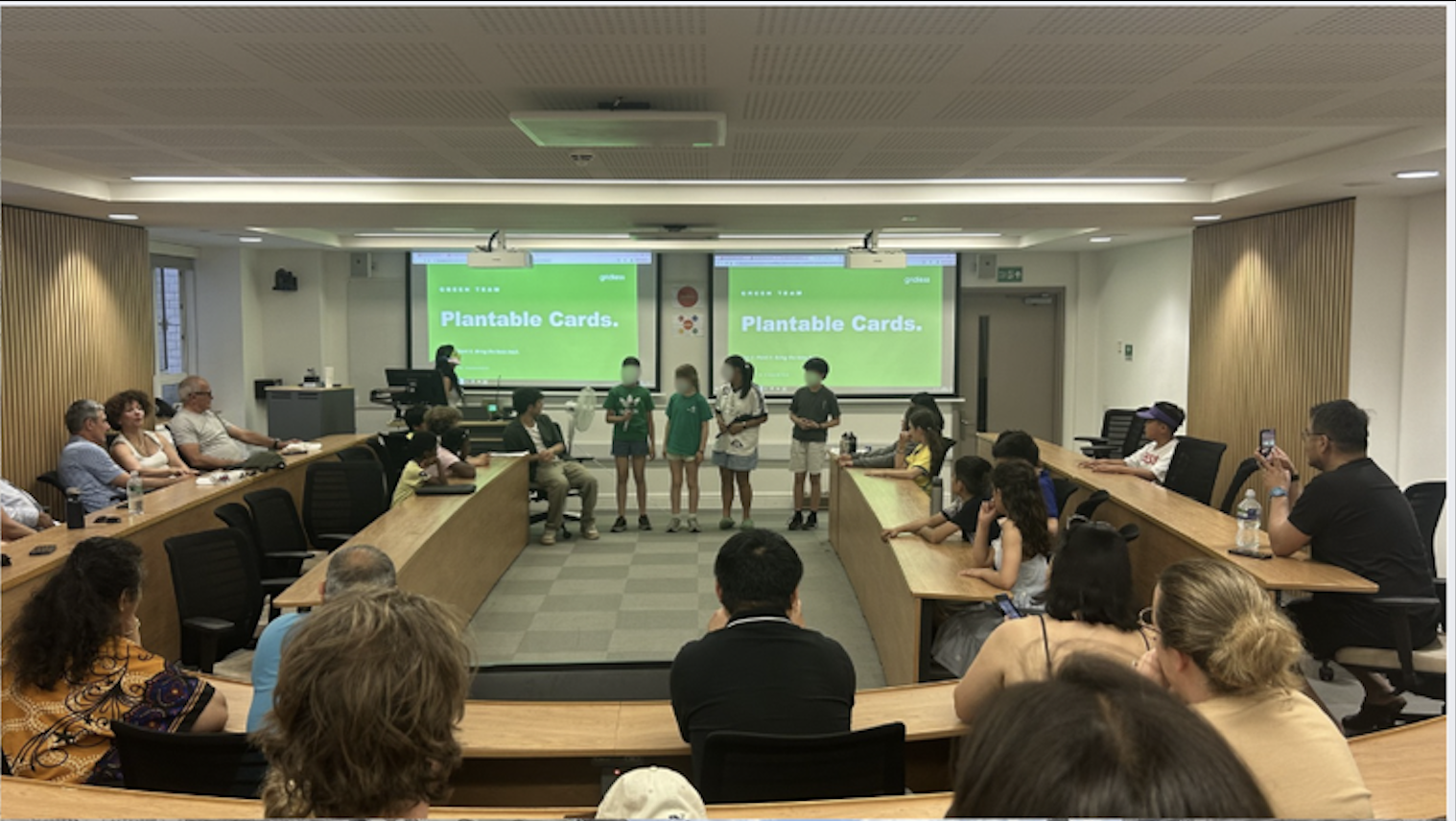 Founding cohort presenting Plantable Cards at LSE lecture theatre